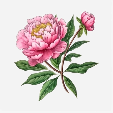 Ultra detailed Peony with branch and leaf clipart, vibrant color, super cute, spring peony clipart, spring large bouquet