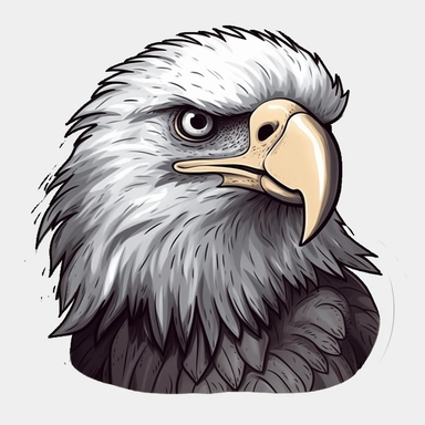 Cute Bald Eagle, happy and smiling, bold line, grey outline, clipart, sticker, white background, no shadow, 8k detail