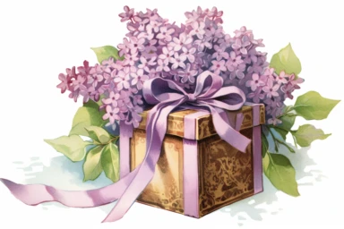 Vintage 1920 detailed open victorian gift box of Lilacs Illustration , Chromolithograph, Die Cut, 1920s Illustration, Vintage, Chromolithograph, Colorful, Antique, Ephemera, Clipart, 8k, Isolated on white