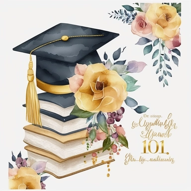 Gold Graduation Cap Watercolor College High School Graduation Clipart Flowers Graduate Gift Graduation Books Commercial Use Illustration PNG