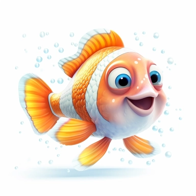 Cartoon cute clown fish, in the style of magali villeneuve, on a white background, Clipart, pastel neon colors, whimsical, magical, children illustration, twinkling lights, beautiful, sparkly, girly, feminine, engaging, High definition, 2D, HD, isolated on white background