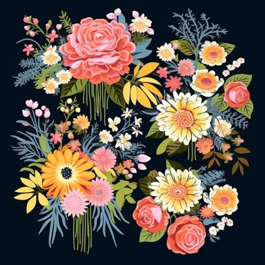 Beautiful floral bouquet clipart in the style of hiroshi nagai, featuring an assortment of exquisite flower arrangements, perfect for Mother's Day cards and gifts.