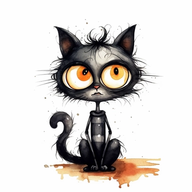 halloween cute cat clipart, tim burton style, white background