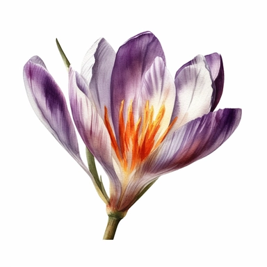 watercolor clipart, beautiful loose single crocus flower, white background, no watermark, no logo, no text, no words