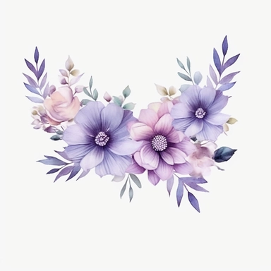 beautiful pastel purple colour flower garland realistic watercolour isolated on white background clipart svg style