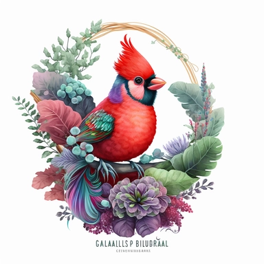 Cute colorful baby cardinal bird sublimation Clipart design, colorful coral around the cardinal bird , 8k