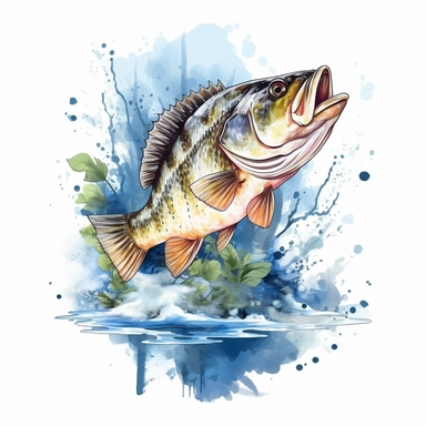 Gone Bass on the rod Fishing Sublimation Clipart, Watercolor Illustration clipart, 4K, extremely detailed