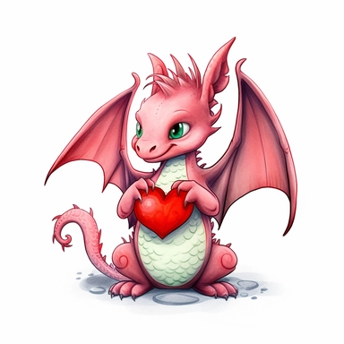 Dragon Holding Heart Watercolor Sublimation Clipart, Clipart, white background, no watermark, no text, no word,