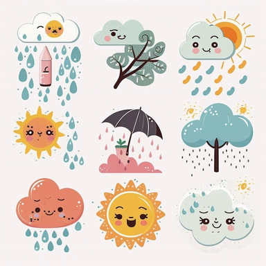 cute different weather clipart with white background