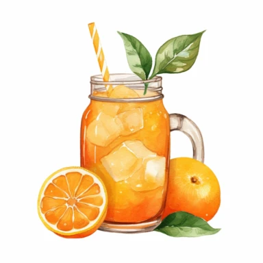 Orange fruit juice drink watercolor clipart, white background