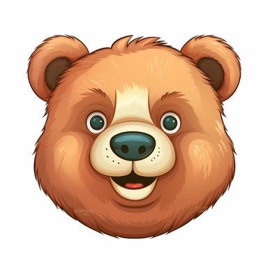 fantasy happy cute bear face, cartoon, clipart, mascot, isolated on white background