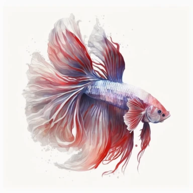 white and red betta fish, light watercolor clipart, isolated on white background, James Jean and Peter Mohrbacher, no text, no captions