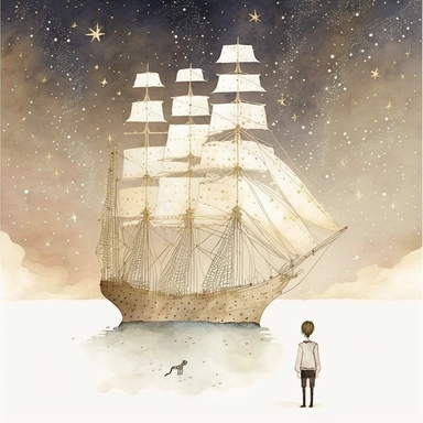 in the style of Ryo Takemasa, xuan loc xuan, Lisa Audit, Anastasia Suvorova, Jon Klassen, greg tocchini, separated isolated single of Complex Epic Giant floating clipper sailing ship on the sea of stars, white background, fantasy, magical, cute, white background, cozy, vector, clipart, elaborate, ultra-detailed, best quality, well composed, vibrant color tone, trending on artstation, elaborate, cinematic lighting, vibrant colors, high definition