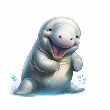 clipart with white background, a cute baby manatee, clearly defined separate image, high quality--ar3:4-no mockups, watermarks, numbers, writing, letters--q2--v5.1--s1000