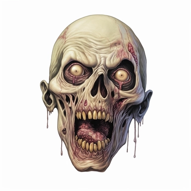 an undead zombie head with missing eyes, angry expression, pastel, photorealistic, hyper realistic, ultra high-detail, dark outlines, white background, clipart,