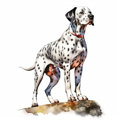 dalmation dog watercolour paintingstanding realistic yet stylized, digitally enhanced, clipart, 32k uhd, detailed crosshatching white background