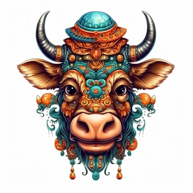 halloween cow Sublimation Clipart, Cartoon, hyper realistic, intricate detail, illustration style, high solution, on the white background, oil paint
