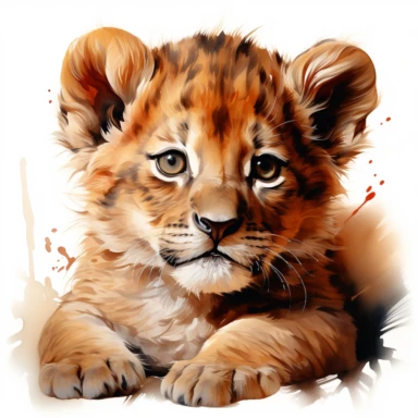 hyperrealistic ultra detailed watercolor clipart, cute baby lion sleeping, isolated on white background, in the style of digital print, clipart, illustration, sticker, ultra high definition, rich details, 32K, HD