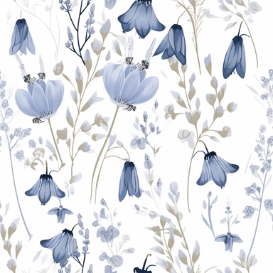 hand drawn vintage neutral boho bluebell floral, clipart, white background,