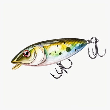 Watercolor fishing lure clipart, white isolated background, space out, hd