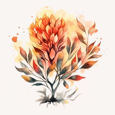 Clipart, vintage, watercolor, Burning Bush flower illustration, hand drawn, texture