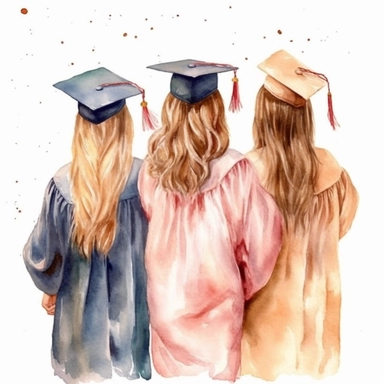Behind view Graduation Clipart Graduate Students, bestfriends, watercolor Illustration clipart, 4K, extremely detailed