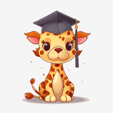 Graduation Giraffe kawaii cute vector clipart white background with margins lovely