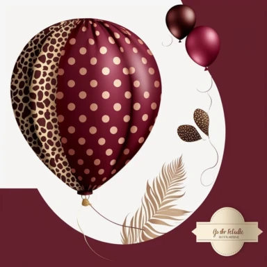Burgundy with leopard print, single Balloon Clipart, balloon png digital , no background