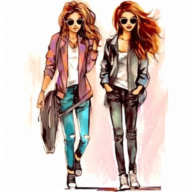 Soul Best Friends Clipart, Girlfriends, full body, fashion, pretty face
