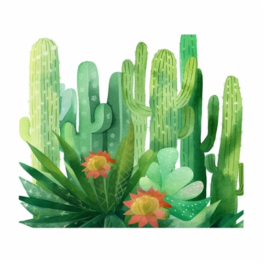create a hand drawn watercolor clipart of cactus , white background, 4k