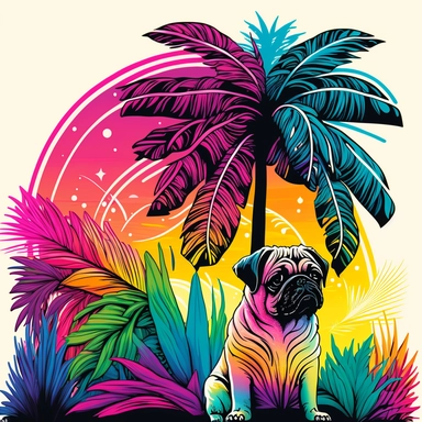 jesus pug hawaiian colourful anime manga kawaii cute vibrant clipart trippy vivid