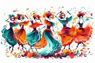 Grupo de Danza y Baile Centeotl, dia de los muertos, dance, colorful, paint, white background, clipart