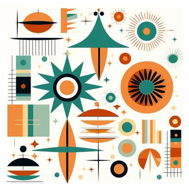Mid Century Design Clipart, Vector, Decal, Atomic Colors, Shapes