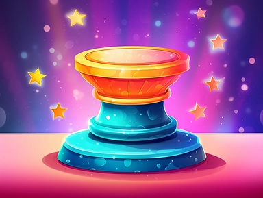 a cartoon illustration of a pedestal base with decorative trim on a colorful abstract sparkley stars background, spotlights pointing at it, clipart, rendering, bokeh rounded shapes