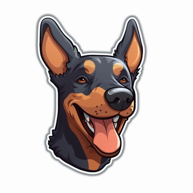 cute Doberman Pinscher, happy and smiling, bold line, clipart, sticker, white background, no shadow, 8k detail