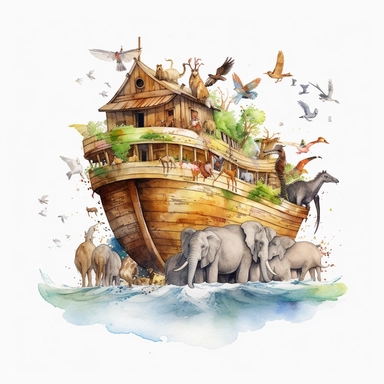 watercolour clipart Noah's Ark, white background