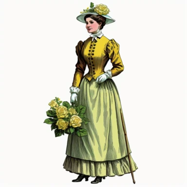 a victorian housekeeper full body clipart small yellow rose clipart white background