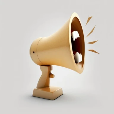 a megaphone with screaming mouth, clipart style, on white background