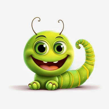 2D Clipart, Cute caterpillar, cute eyes, no shadow, side view, smiling