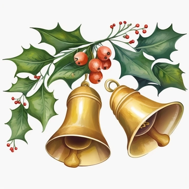 Christmas bells,Watercolor style, Clipart,highly detailed on white background