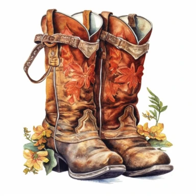 old Western cowboy boots, watercolor, clipart, white background
