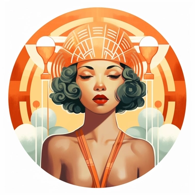 art deco style clipart of ethnic female having a spa day. white background