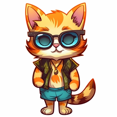 Clipart of full body dressed female cat with sun glasses