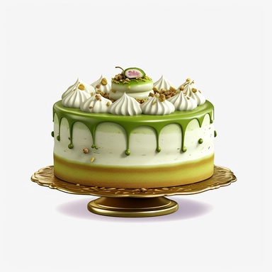 Pistachio cake clipart with vanilla bean frosting in a muted green color, ultra realistic, 4k,
