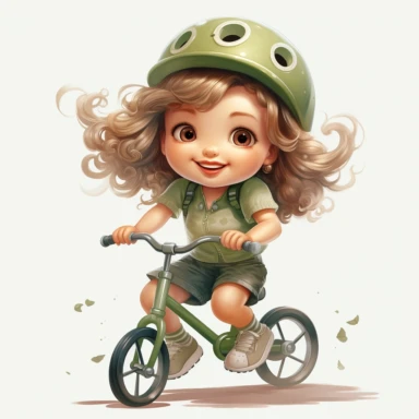 Cute Beautiful Happy Face Vintage Sassy Little Baby Girl Wearing Green Dress Clothes Riding bicycle Sublimation Clipart ,Cartoon,hyper realistic, intricate detail, illustration style,high solution,on the white background