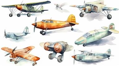 watercolor cute airplane clipart, white background, hd, detailed, zoom in