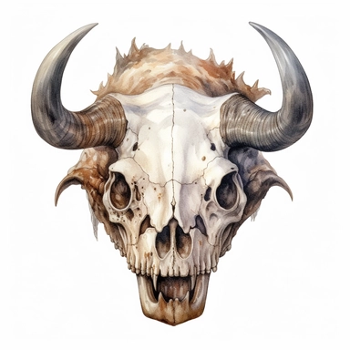 scary evil face of a pale demonic warthog skull looking head on, no eyes, watercolor, ultra high-detail, dark outlines, hyperrealism, white background, clipart