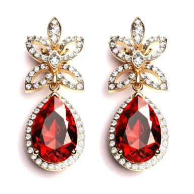 jewellery gold earrings with red stones and diamonds digital clipart on white background