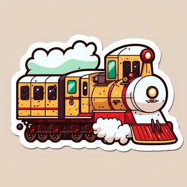 vector sticker design, anime style Christmas Train clipart, white background, flat colors