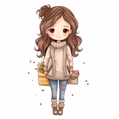 cute girl, clipart, planner girl clipart, cottagecore, standing